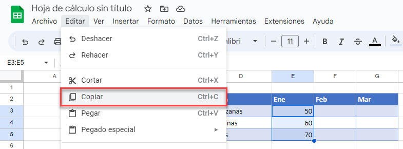 Copiar Varias Celdas en Google Sheets