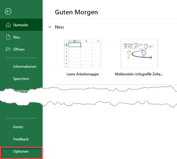 Datei Optionen in Excel oeffnen