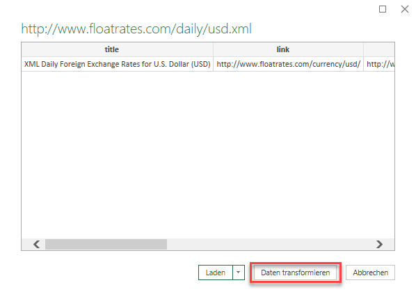 Daten in Excel aus XML Datei transformieren