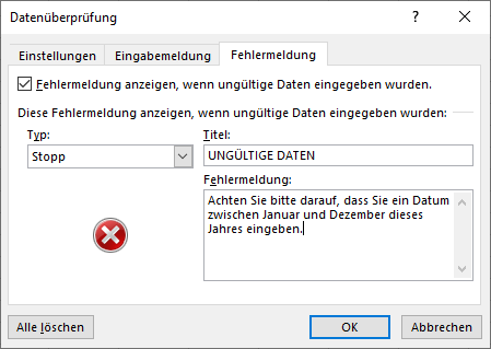 Datenueberpruefung von Datumswerten Fehlermeldung