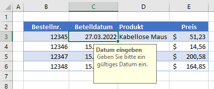 Datenueberpruefung von Datumswerten in Excel