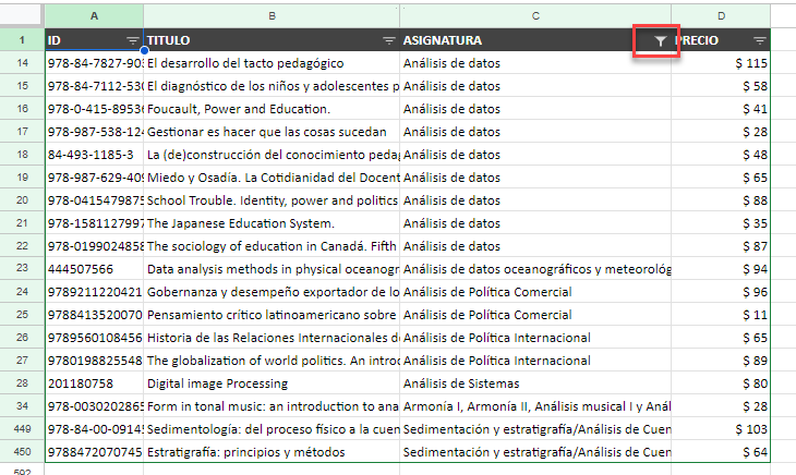 Datos Filtrados en Google Sheets