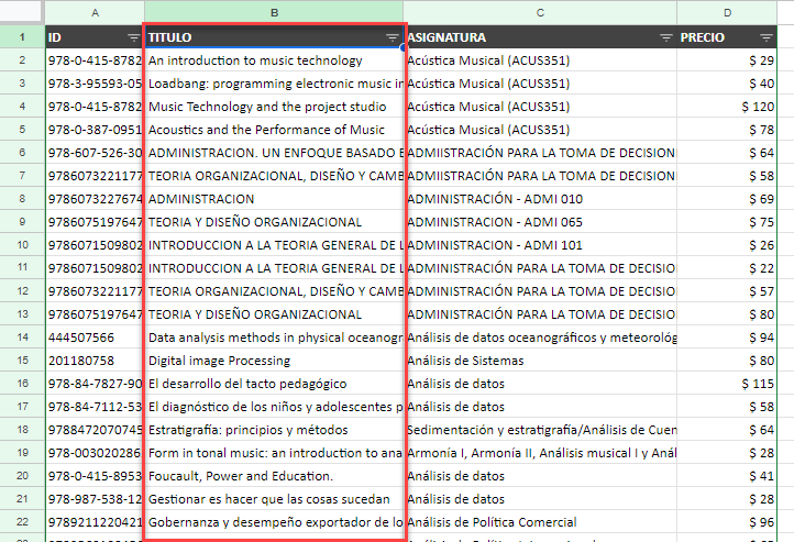 Datos No Filtrados Sin Ordenar en Google Sheets