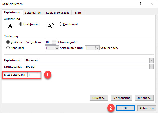 Deckblatt in Excel festlegen