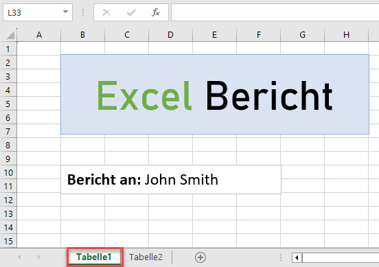 Deckblatt in Excel