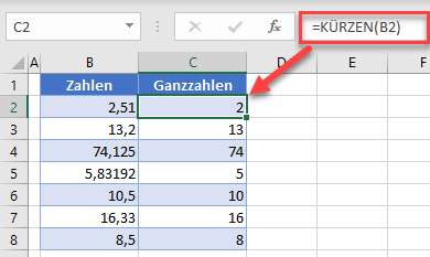 Dezimalstellen mit Funktion KUERZEN entfernen