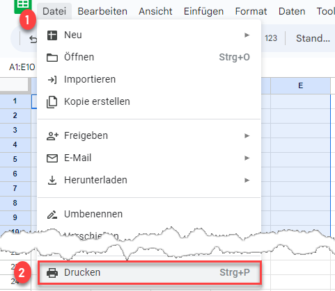 Druckbereich in Google Sheets drucken