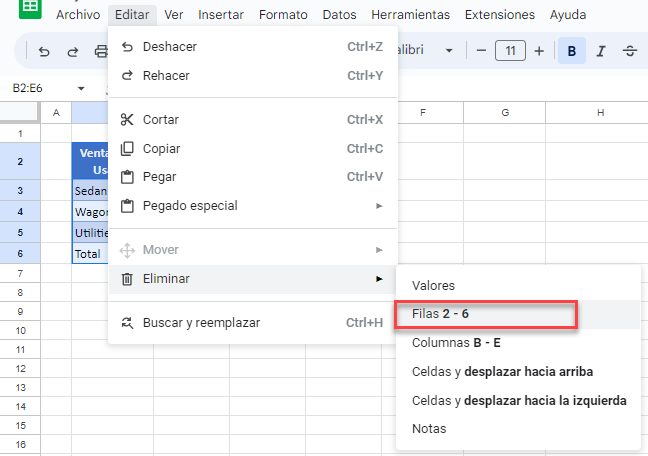 Eliminar Filas en Google Sheets