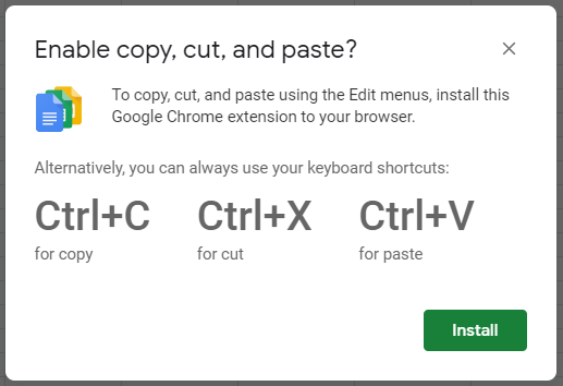 Erweiterung zum Bearbeiten in Google Sheets Meldung