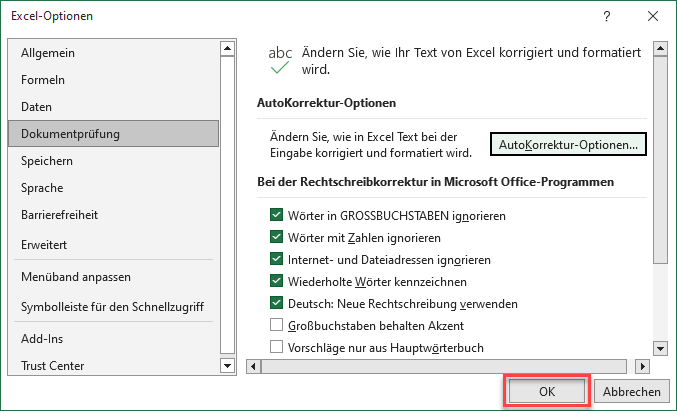 Excel Datei AutoKorrektur Optionen uebernehmen