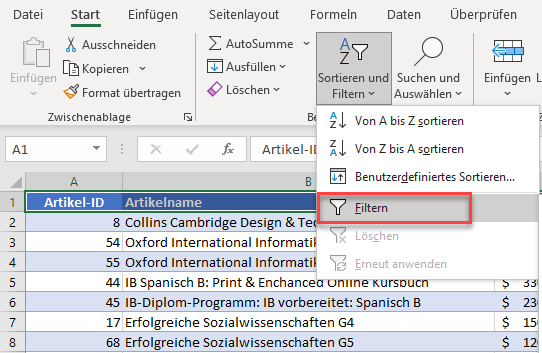 Filter in Excel erstellen