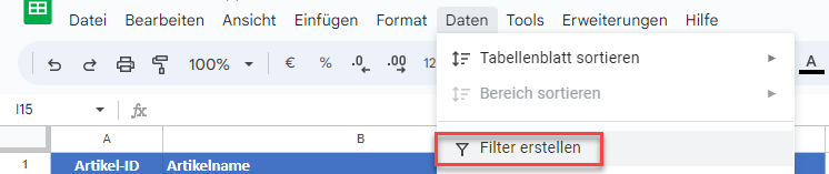 Filter in Google Sheets erstellen