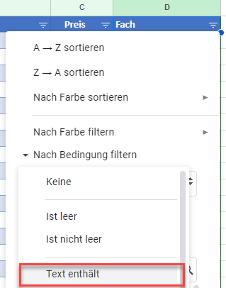 Filter nach Bedingung in Google Sheets