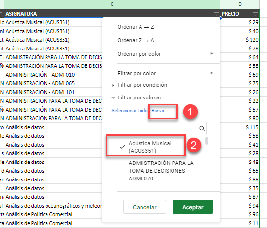 Filtrar por Valores en Google Sheets