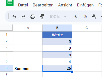 Formelleiste in Google Sheets ausgeblendet