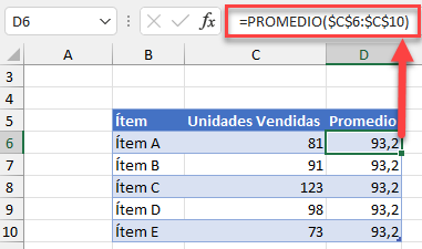 Fórmula de Promedio