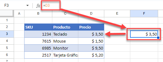 Fórmula para Copiar Valor en Google Sheets