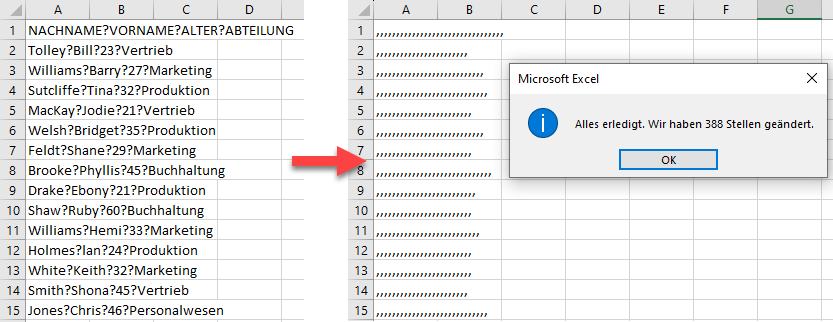 Fragezeichen in Excel ohne Tilde ersetzt