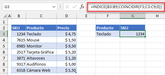 Función INDICE COINCIDIR