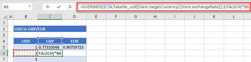 GBP Wechselkurs in Excel mit SVERWEIS weiter berechnen