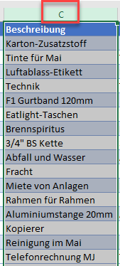 Ganze Spalte in Excel auswaehlen