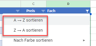 Gefiterte Daten in Google Sheets sortieren