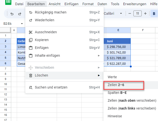 Gesamte Tabelle in Google Sheets loeschen