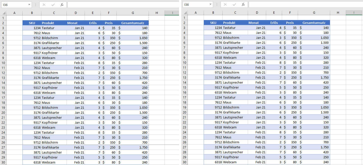 Gestrichelte Druckbereichslinien in Excel entfernen