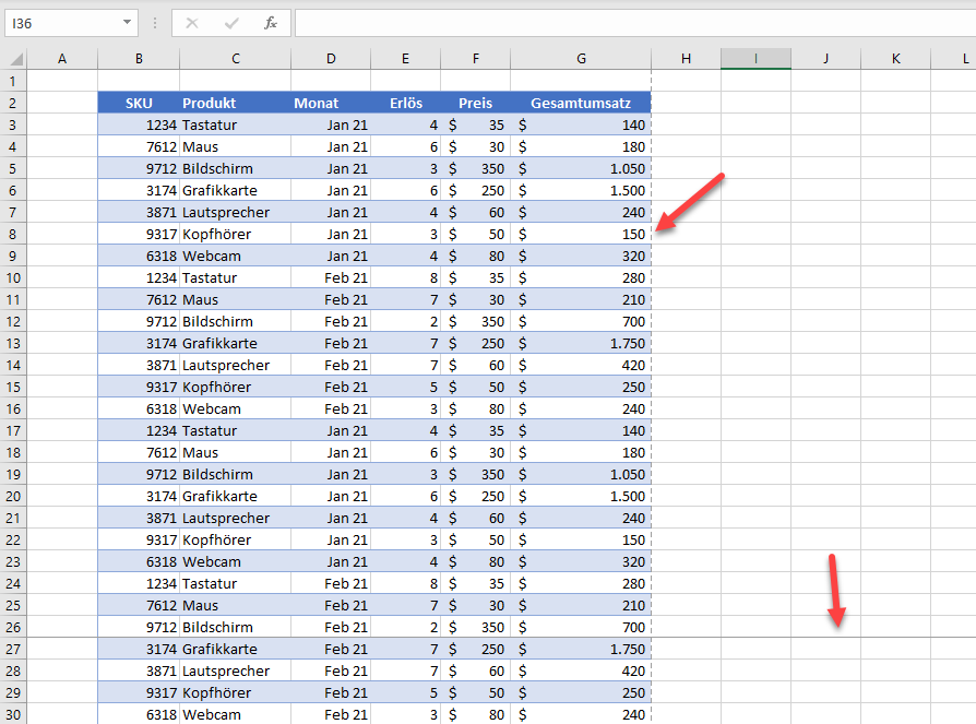 Gestrichelte Druckbereichslinien in Excel