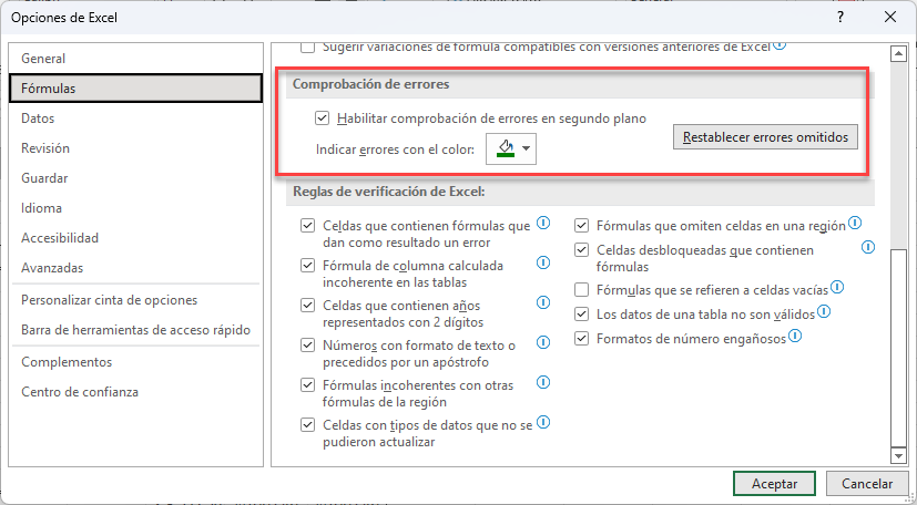 Habilitar Comprobación de Errores en Segundo Plano