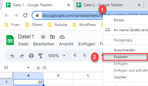 Hyperlink in Google Sheets kopieren