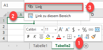 Hyperlink zu einem anderen Blatt erstellen