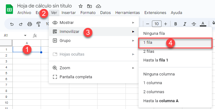 Inmovilizar Filas en Google Sheets