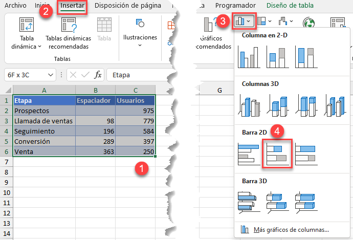 Insertar Gráfico de Barras Apiladas