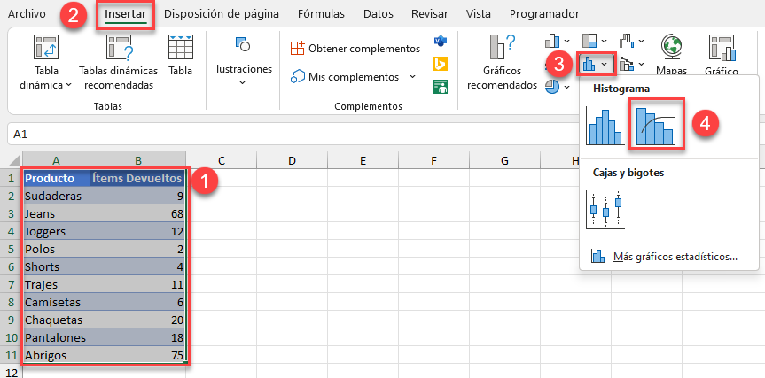 Insertar Gráfico de Pareto