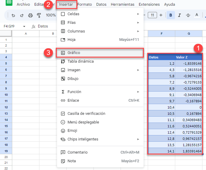 Insertar Gráfico de Probabilidad Normal en Google Sheets