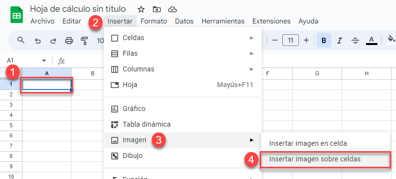 Insertar Imagen Sobre Celdas en Google Sheets