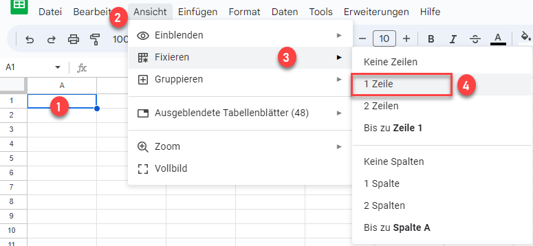 Kopfzeile in Google Sheets erstellen