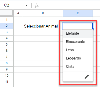 Lista Desplegable Creada en Google Sheets