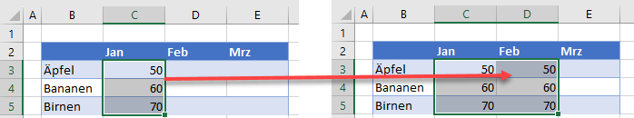 Mehrere Zellen in Excel kopieren und einfuegen