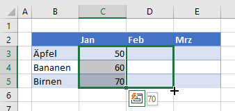 Mehrere Zellen in Excel mit Fuellgriff ziehen