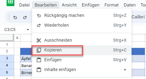 Mehrere Zellen in Google Sheets einfuegen