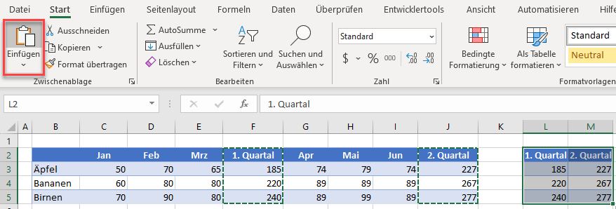 Mehrere nicht benachbarte Zellen einfuegen