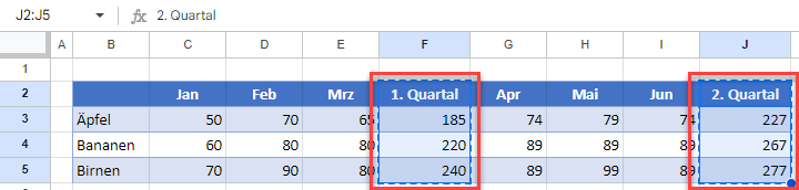 Mehrere nicht benachbarte Zellen in Google Sheets kopieren