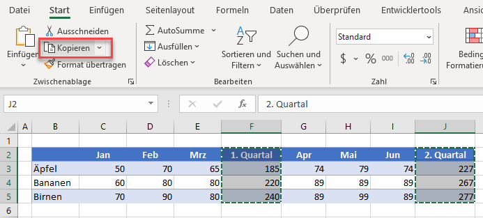 Mehrere nicht benachbarte Zellen kopieren