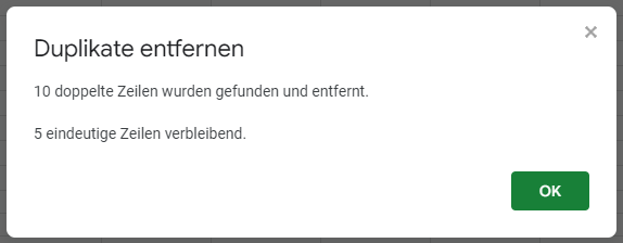 Meldung Duplikate in Google Sheets entfernen