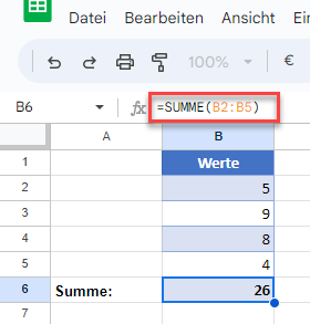 Nicht ausgeblendete Formel in Google Sheets