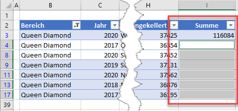 Nur sichtbare Zellen in Excel ausgewaehlt