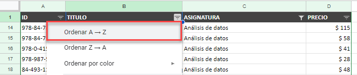 Ordenar Datos Filtrados en Google Sheets