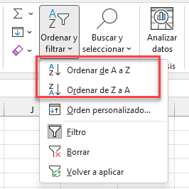 Ordenar Desde Cinta de Opciones